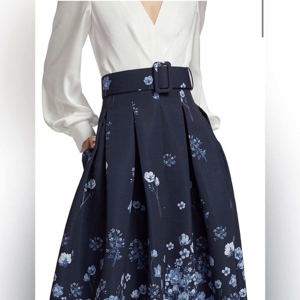 Sachin + Babi Navy and White Floral Long Dress with Belted Waist - Picture 7 of 13